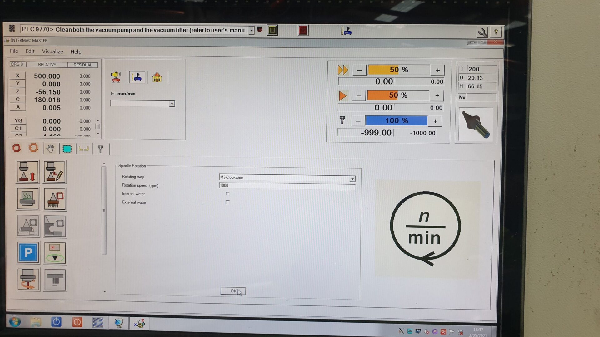 INTERMAC Master WRT screen in 1000 RPM