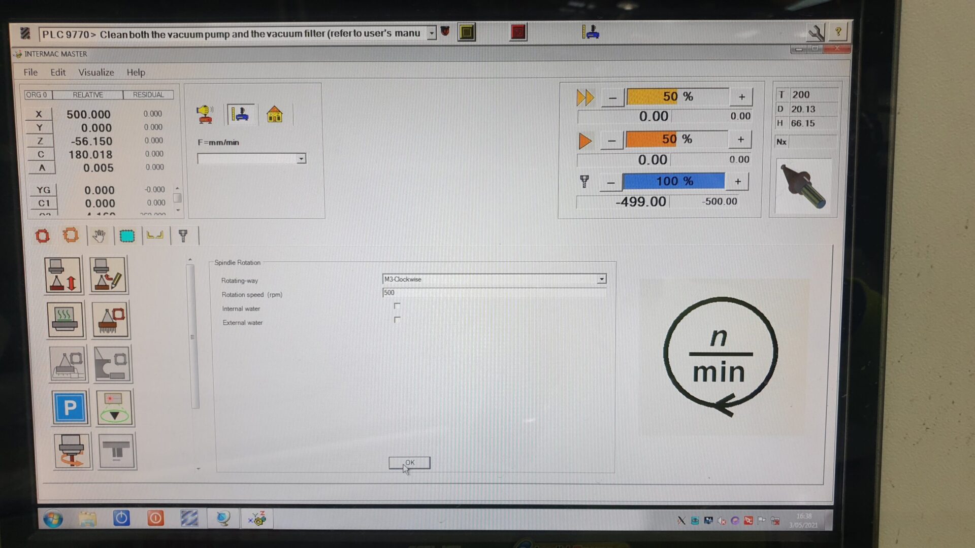 INTERMAC Master WRT screen in 500 RPM